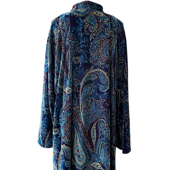 Sante' Vintage Blue Paisley Print Velour Full Length Front Zip Robe Size 2X - Picture 3 of 9
